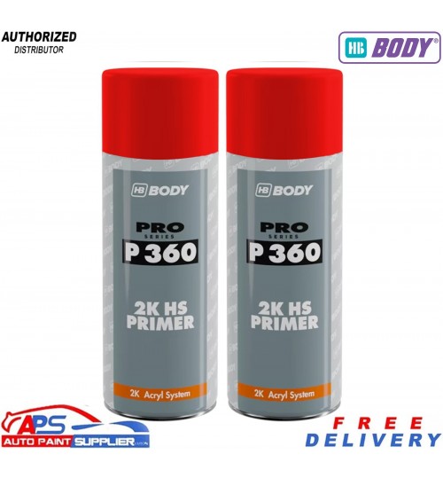 HB Body P360 High Build Primer Aerosol Red 400ml - Pack of 2 2K HS